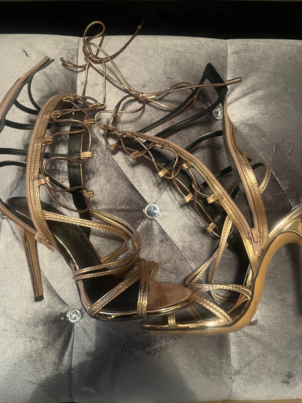 Liliana Metallic Gold Lace-Up Strappy Stiletto Heels